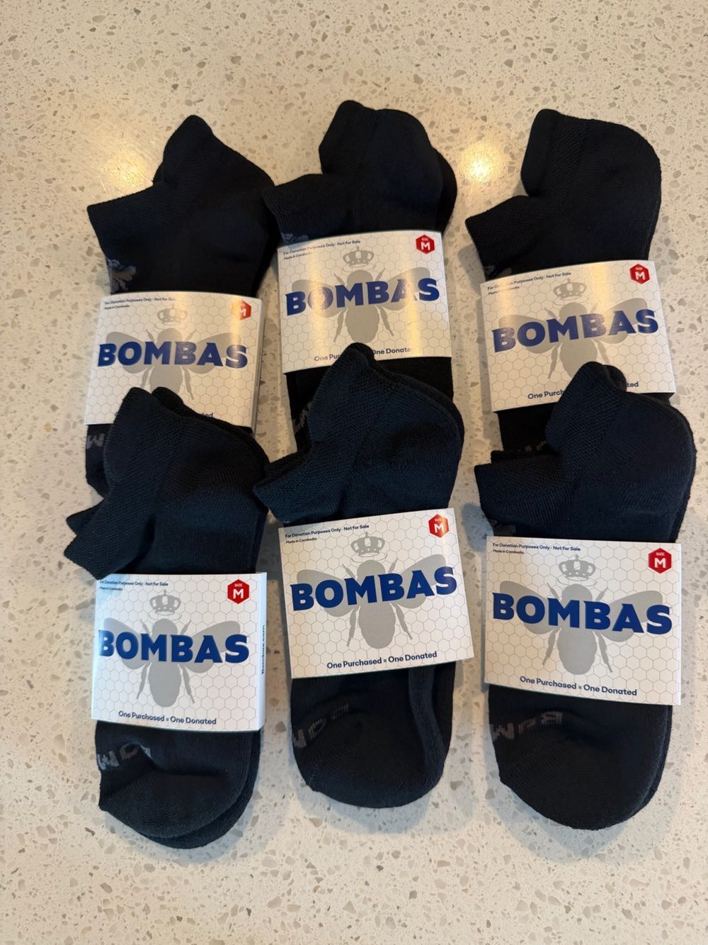 Bombas Ankle Socks Black Socks Size Unisex Medium NWT 6-pack